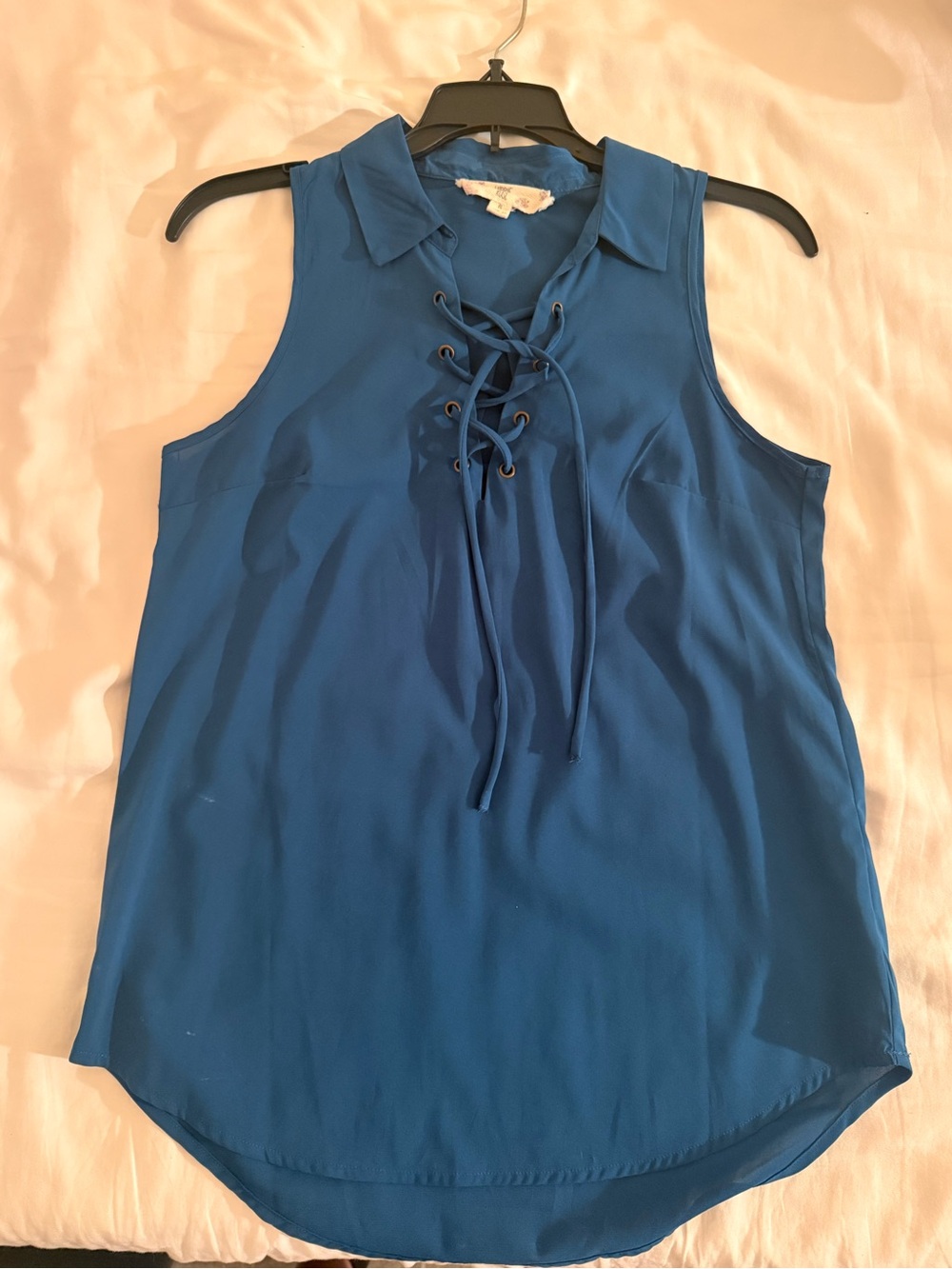 Hippie Rose Royal Blue Lace-Up Collared Sleeveless Top